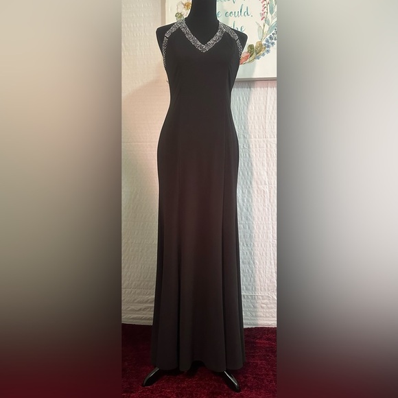 Blondie Nites Halter V-Neck Beaded Black Dress Size 9 - Picture 1 of 7